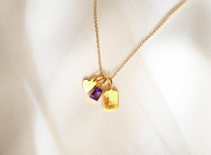 Gold Birth Stone Initial Pendant - Multiple stones