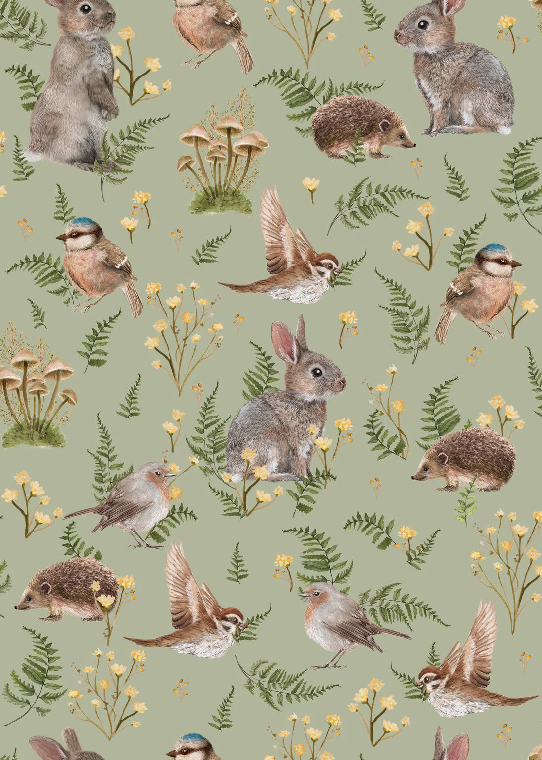 Summer Gray Birds & Bunnies Wallpaper Birds and Bunnies Peppermint - Hola BB