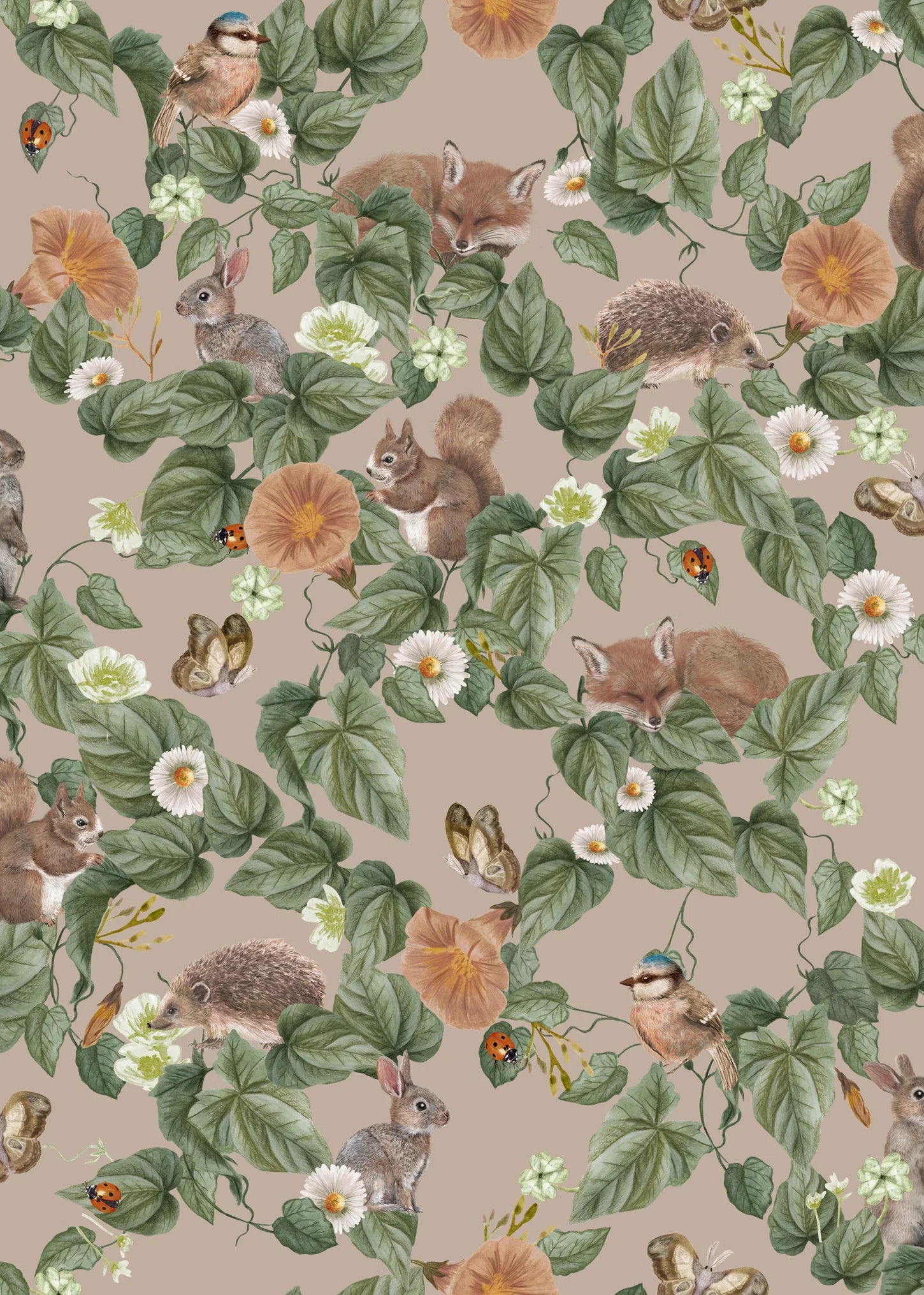 Summer Gray Forest Lullaby Wallpaper Forest Lullaby Dusty Rose - Hola BB