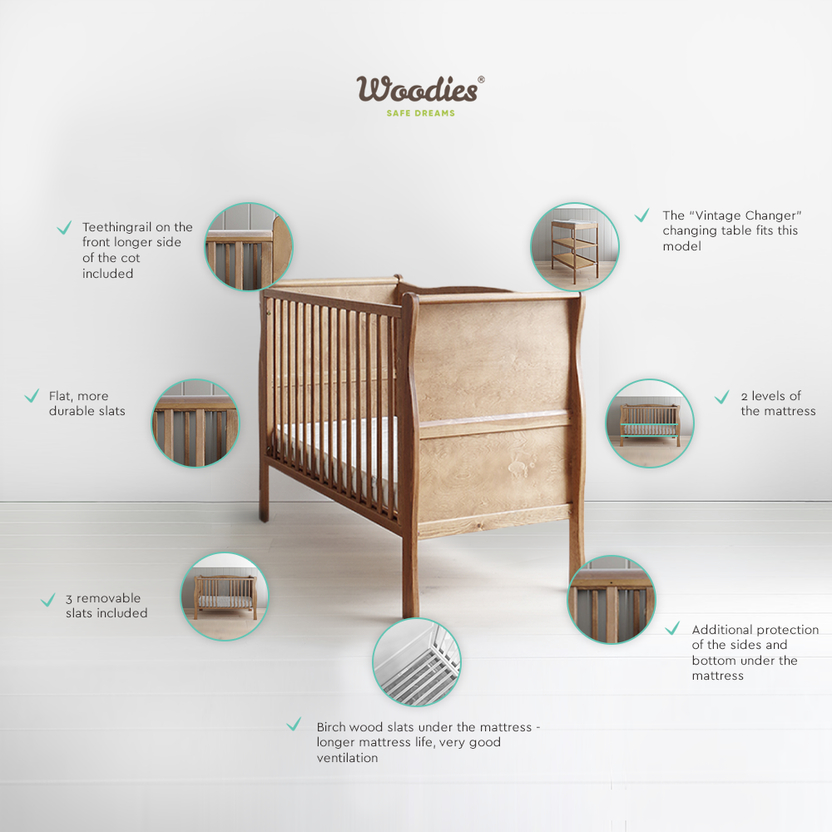 Lit bébé évolutif Noble Cot Bed Vintage 140x70