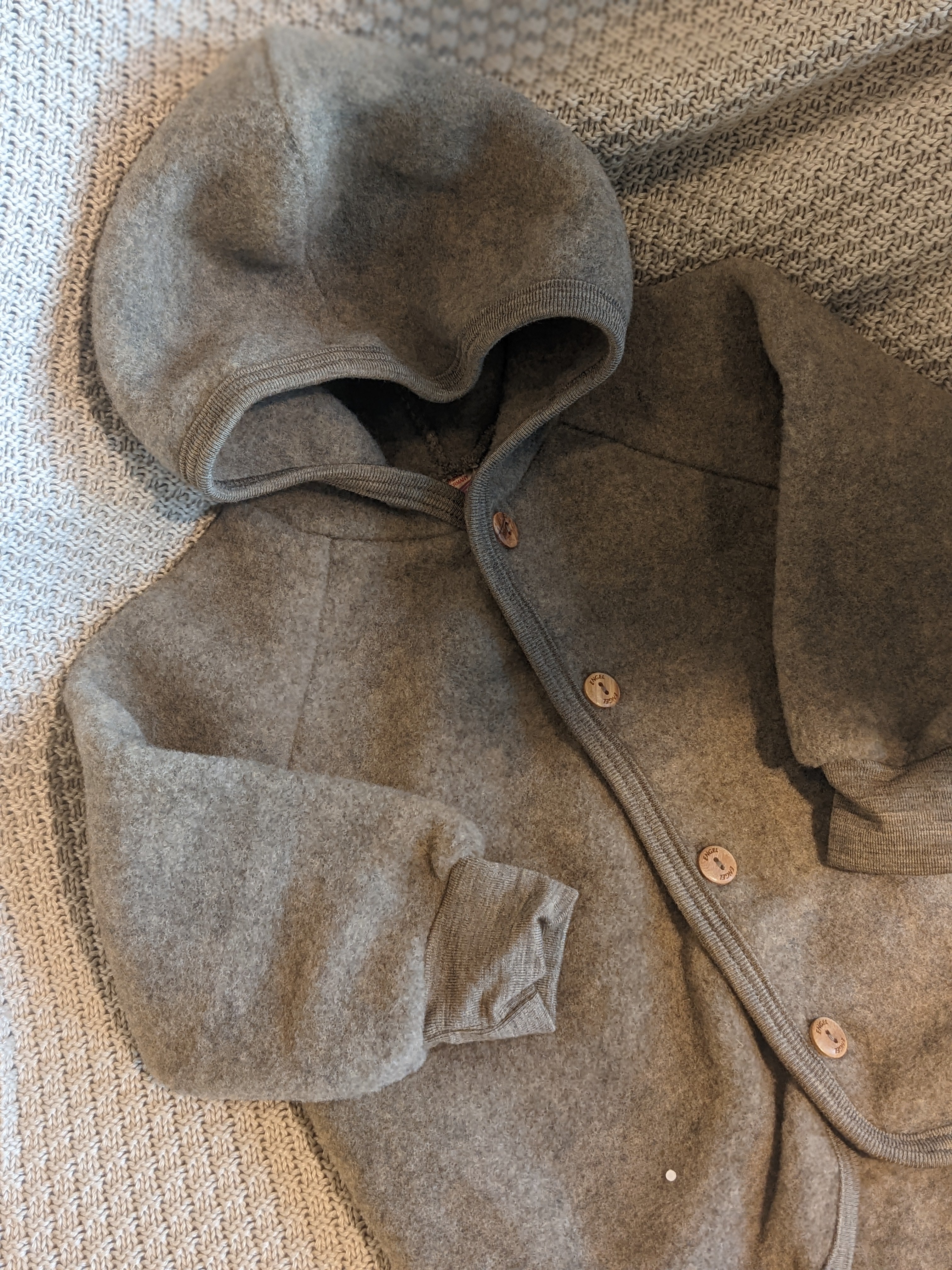 Engel Hooded buttoned overall with cuffs - Walnut mélange  - Hola BB