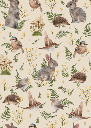 Summer Gray Birds & Bunnies Wallpaper - Ecru  - Hola BB